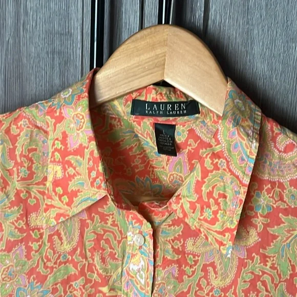 Lauren Ralph Lauren Colorful Orange Paisley Shirt - Picture 2 of 13